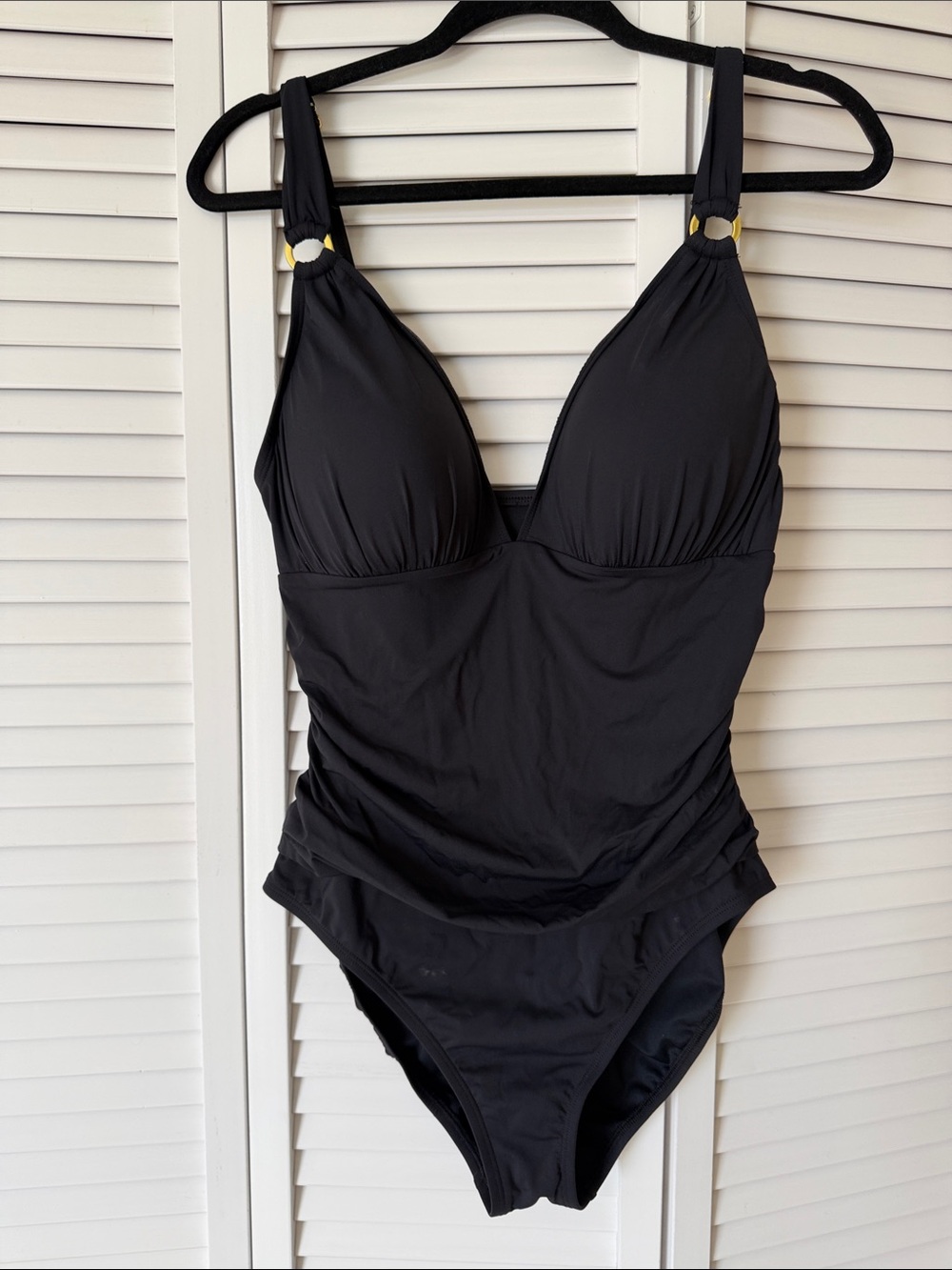 Bleu Rod Beattie Black One-Piece Swimsuit with Gold Rings